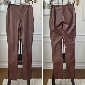 S Betro Faux Vegan Leather Brown Side Zip Pants M Long 34”